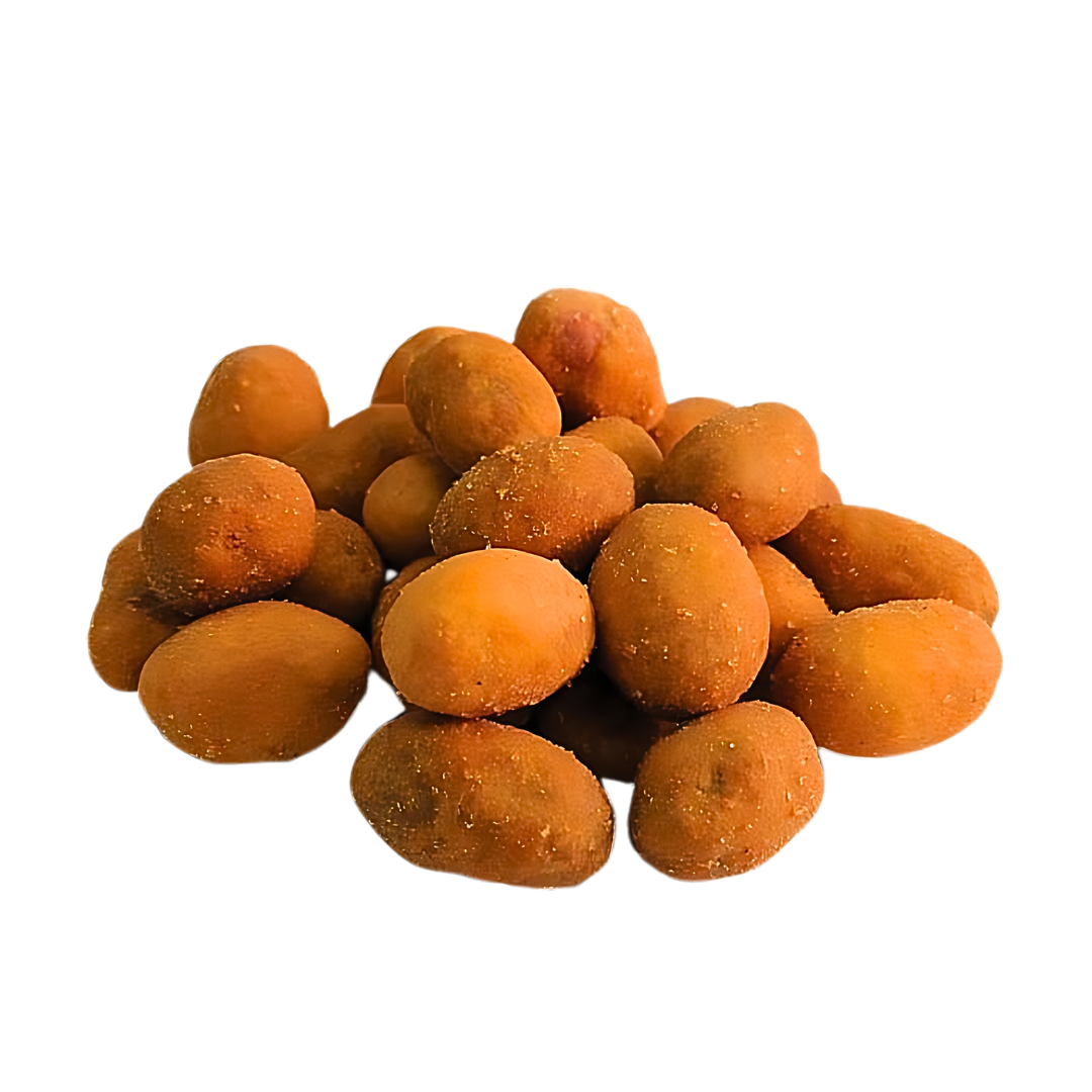 A pile of roasted or seasoned almonds.