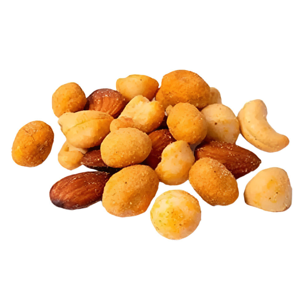 A mixture of various nuts and roasted legumes.